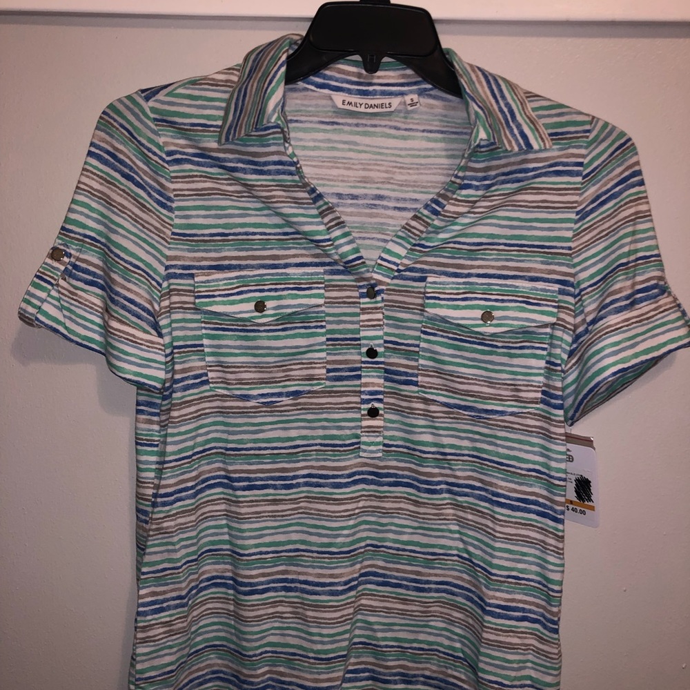 Emily Daniels short roll quarter button shirt